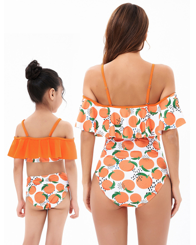 New Fashion Printed High Wasit Bikini Mother and Daughter Swimwear Adult S-Adult XL Child104-Child164