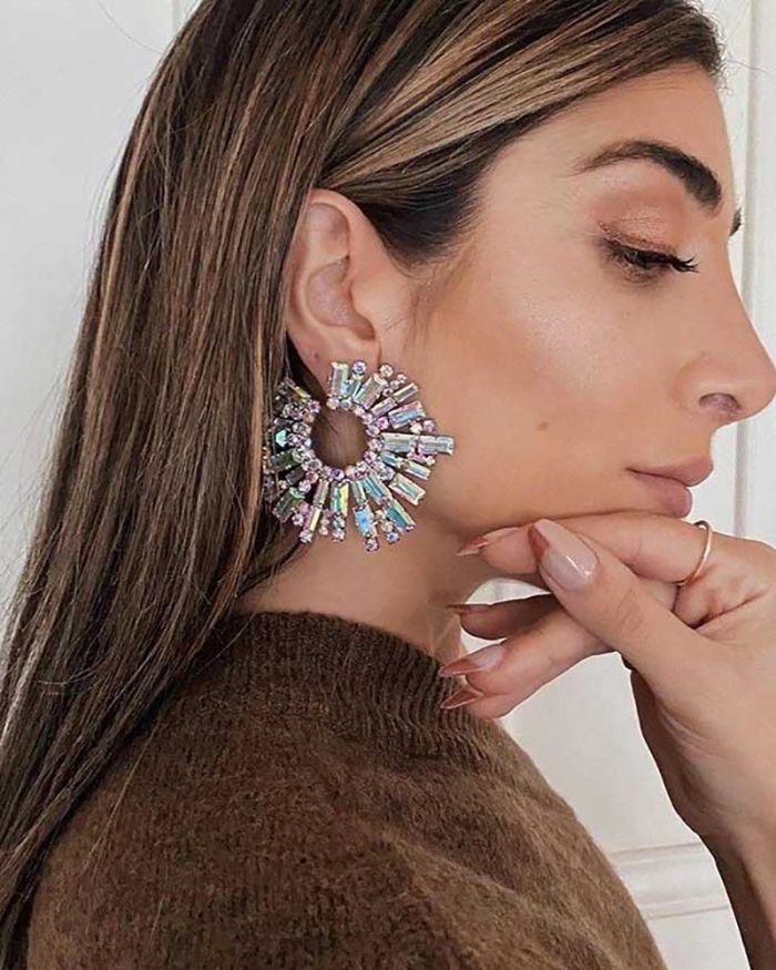 New Fashion Sun Flower Alloy Diamond Rhinestone Glass Diamond Earrings