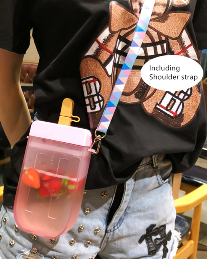 Ins Cute Popsicle Shaped Portable Water Bottle (Including Straw and Shoulder Strap)