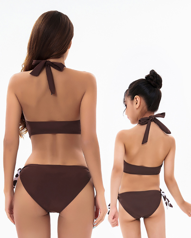 New Sexy Solid Color Sling One-Piece Parent-Child Swimsuit Bikini Orange Adult S-Adult XL Child104-Child164