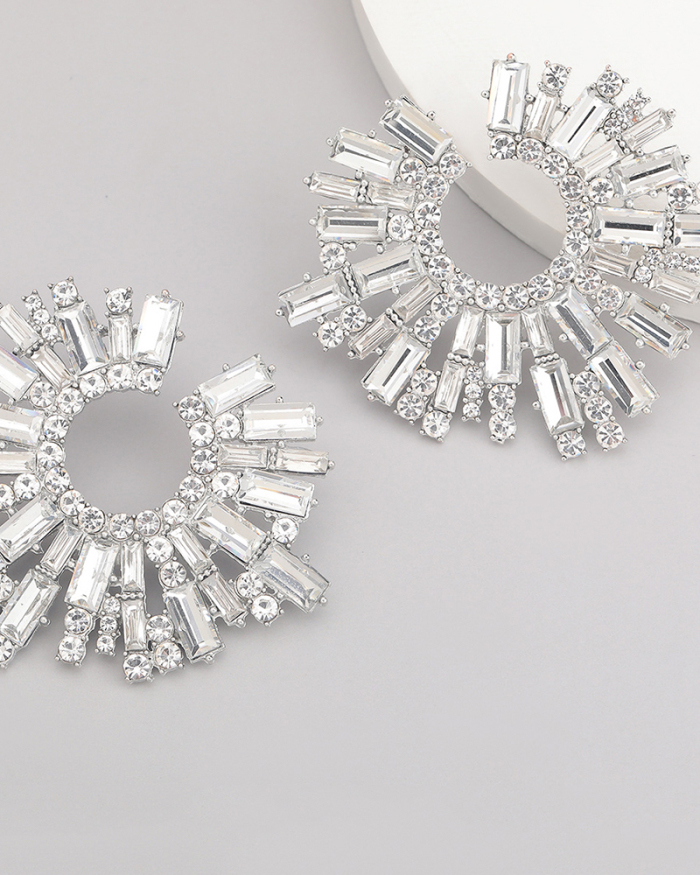 New Fashion Sun Flower Alloy Diamond Rhinestone Glass Diamond Earrings