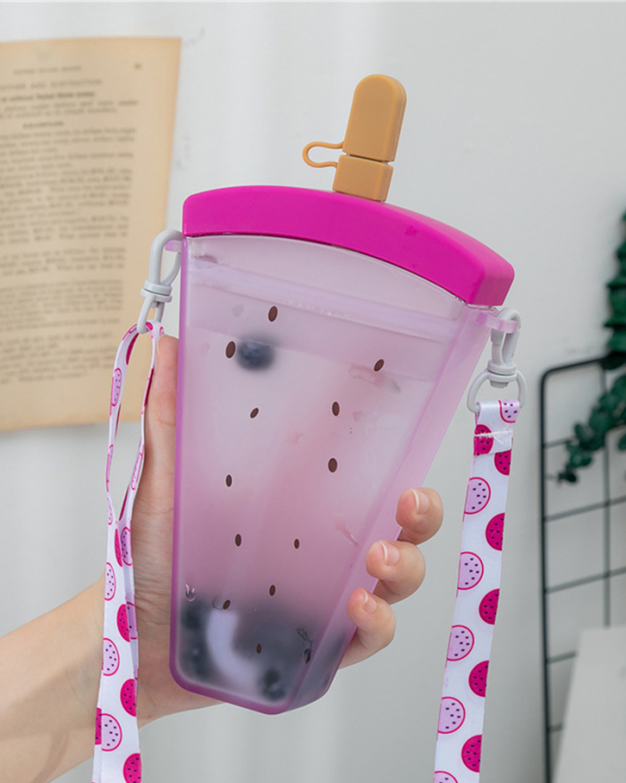 Ins Cute Ice Cream Shaped Portable Water Bottle (Including Straw and Shoulder Strap)