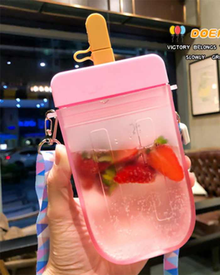 Ins Cute Popsicle Shaped Portable Water Bottle (Including Straw and Shoulder Strap)