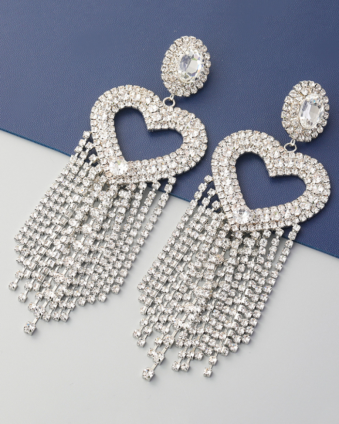 Claw Chain Series Heart-Shaped Alloy Diamond Long Tassel Dinner Catwalk Exaggerated Earrings
