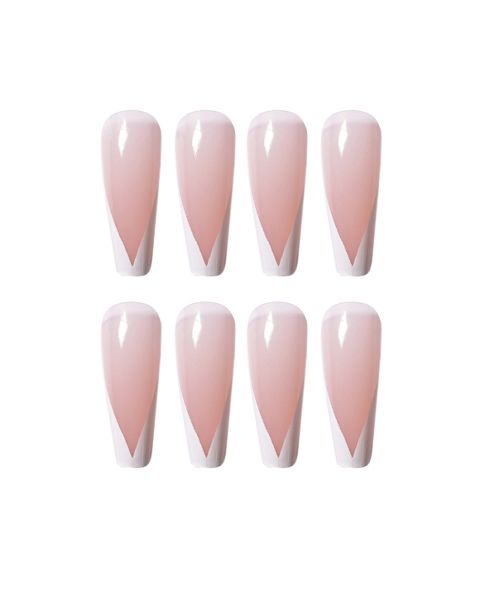 24pcs Long Ballet White French Style Artificial Nails Fake Nails Waterproof Removable Nail Patches