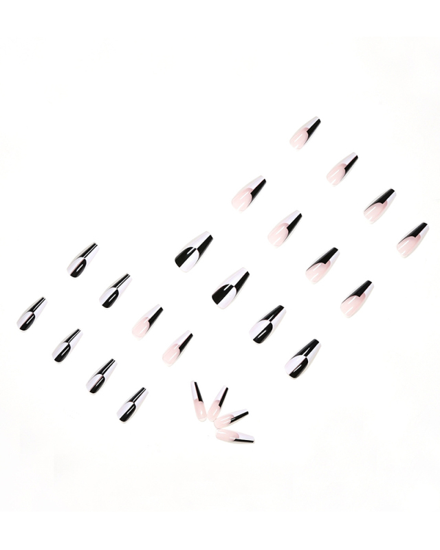 24pcs Black White Long Ballet Nails Artificial Fake Nails Waterproof Removable Nail Patches