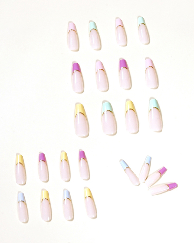 24pcs Rainbow French Style Wearing Nails Fake Nails Artificial Nails Removable Nail Patches