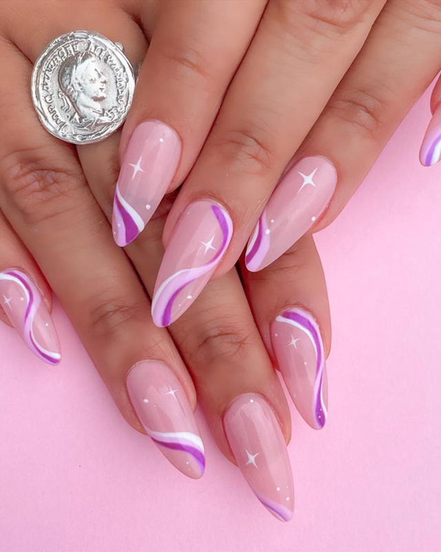 24pcs Wave Lines Style Artificial Nails Fake Nails Removable Nail Patches