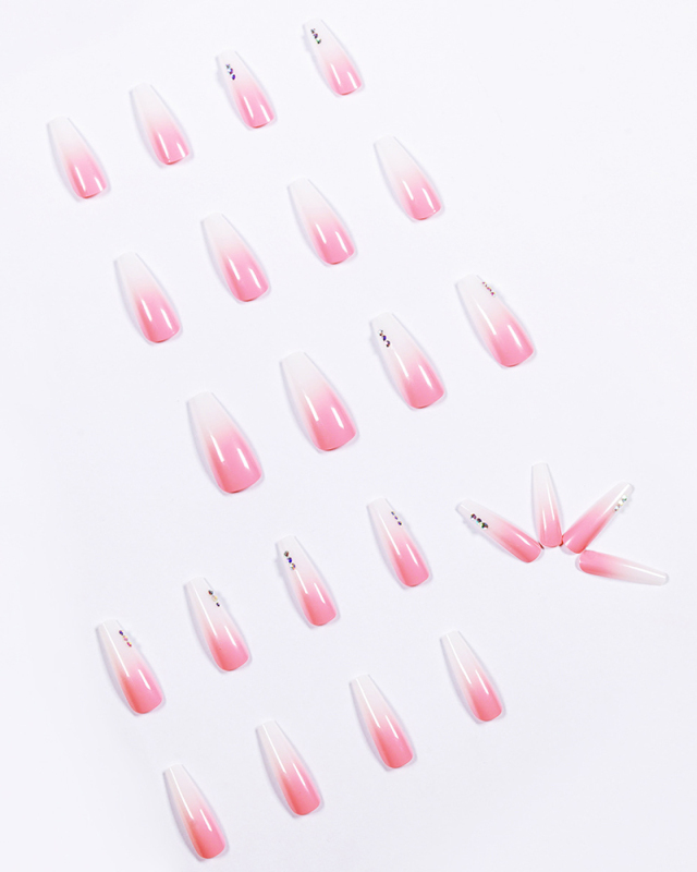 24pcs White Pink Crystal Long Ballet Fake Nails Artificial Nails Removable Nail Patches