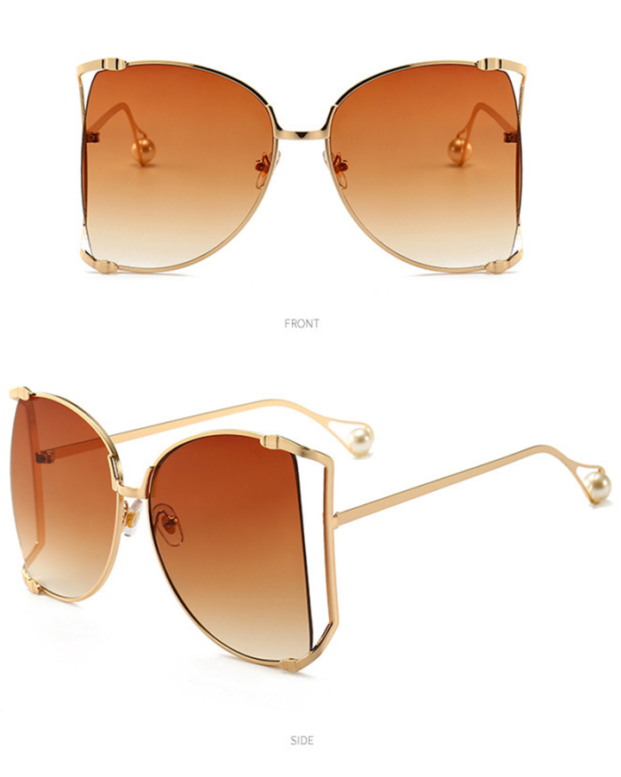 Large Frame Pearl Hollowed-out Sunglasses