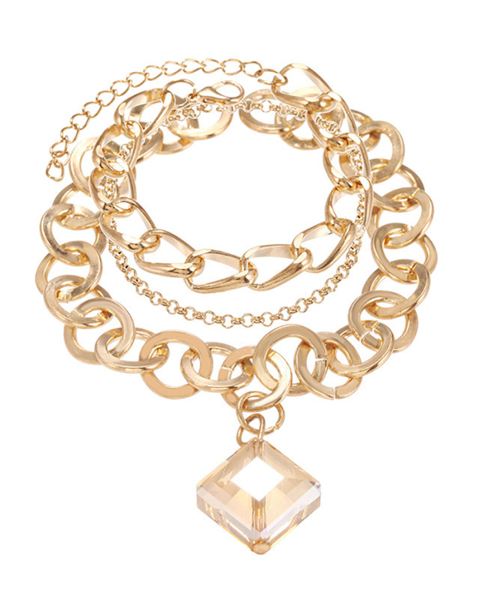 Simple Fashion Style Diamond Crystal Pendant Multi-Layer Chain Bracelet