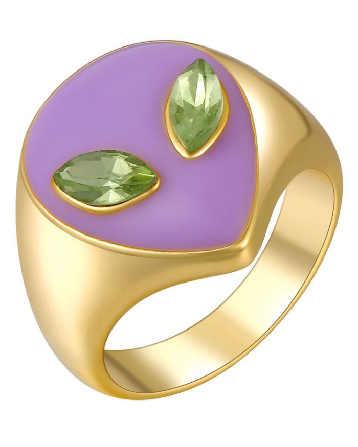 New Alien Head Ring 18K Gold Color Color Preserved Cute Girly Ring