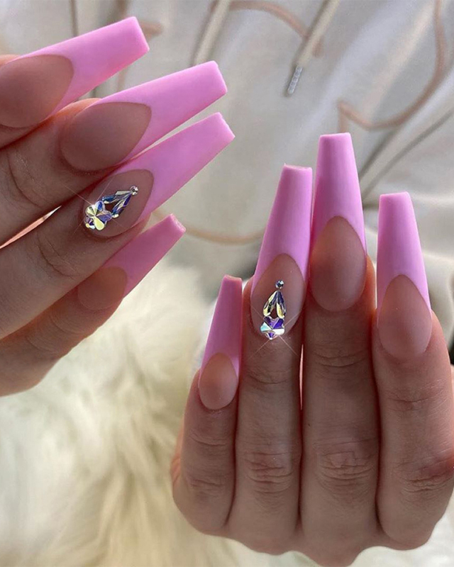 24pcs Plum Pink French Style Long Ballet Artificial Nails Fake Nails Nail Patches