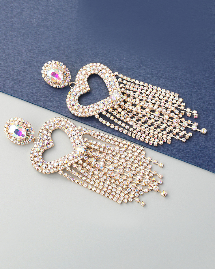 Claw Chain Series Heart-Shaped Alloy Diamond Long Tassel Dinner Catwalk Exaggerated Earrings