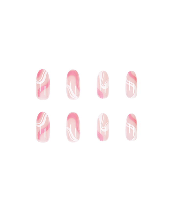 24pcs Pop Art Style White Pink Artificial Nails Fake Nails Removable Nail Patches