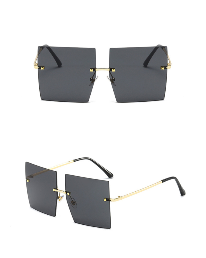 Large Square Rimless Trimmed Sunglasses