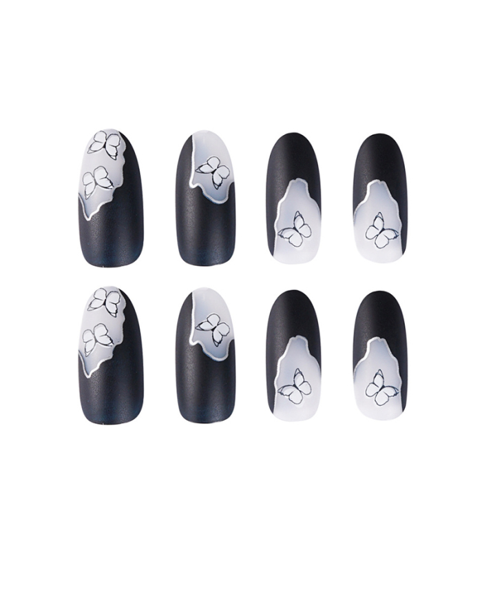 24pcs Dark Baroque Style Butterfly Pattern Wearing Nails Long Artificial Nails Removable Waterproof Fake Nails