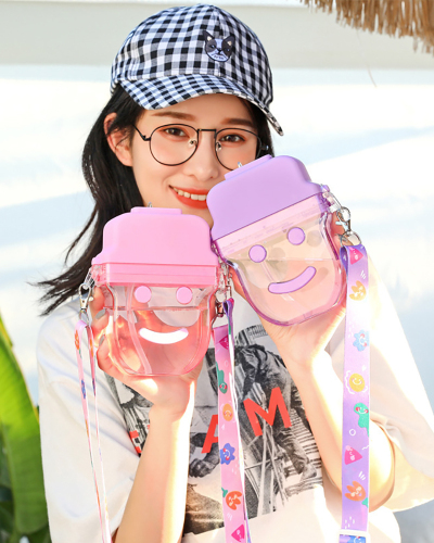 Cute Ice Cream Smile See Through Portable Plastic Water Bottle