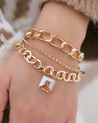Simple Fashion Style Diamond Crystal Pendant Multi-Layer Chain Bracelet