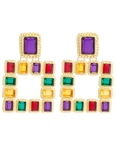 Square Inlaid Acrylic Earrings Geometric Multilayer Stud Exaggerated Bohemia Earrings