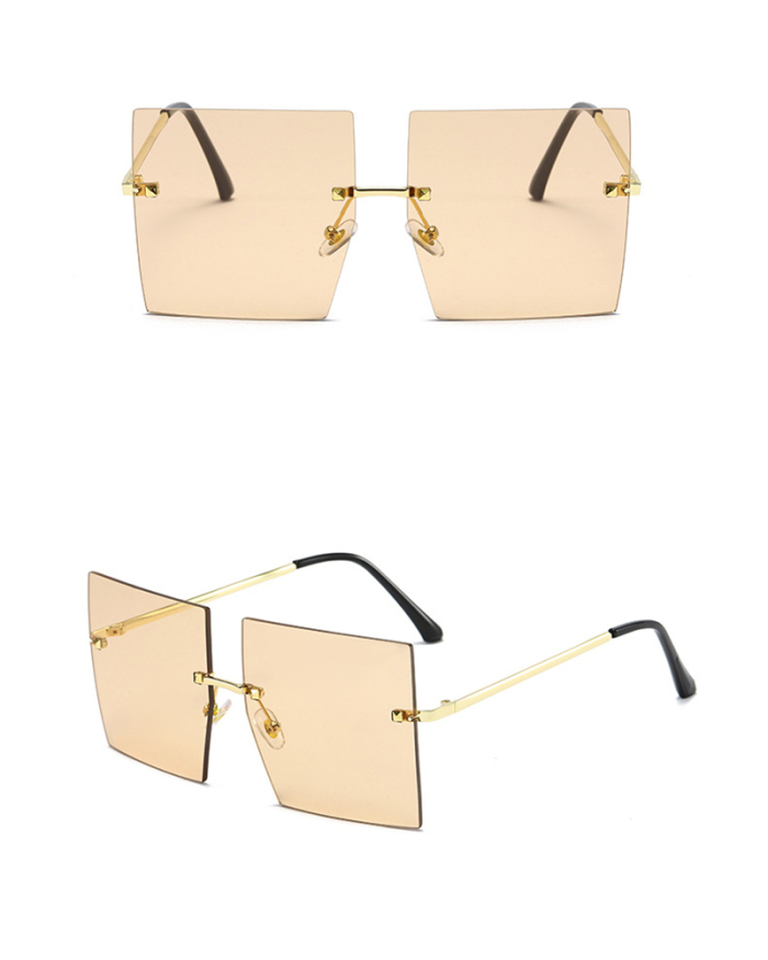 Large Square Rimless Trimmed Sunglasses