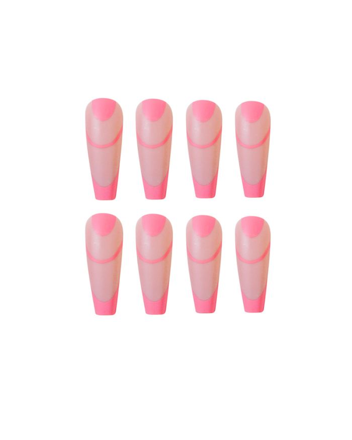 24pcs Long Ballet Frosted Pink French Style Artificial Nails Fake Nails Removable Nail Patches