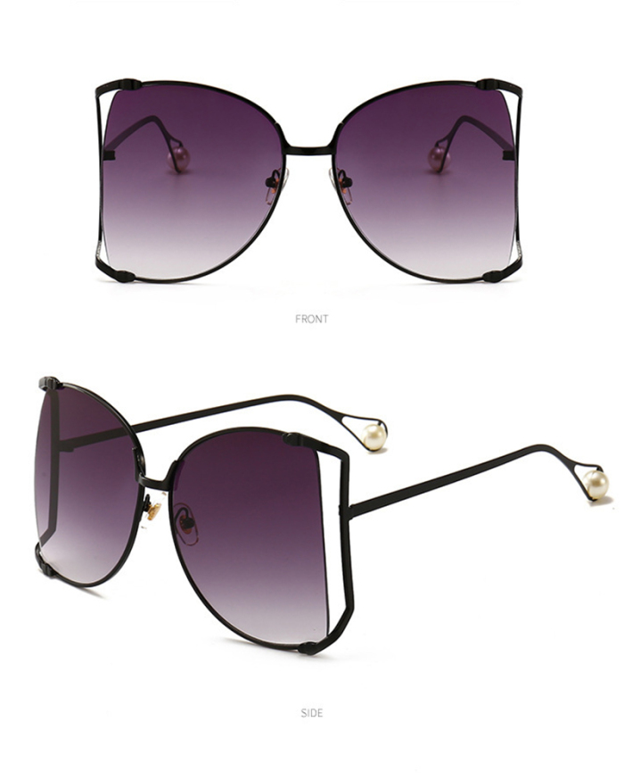 Large Frame Pearl Hollowed-out Sunglasses