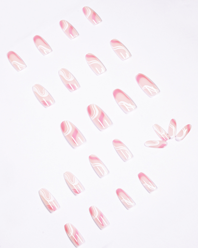 24pcs Pop Art Style White Pink Artificial Nails Fake Nails Removable Nail Patches
