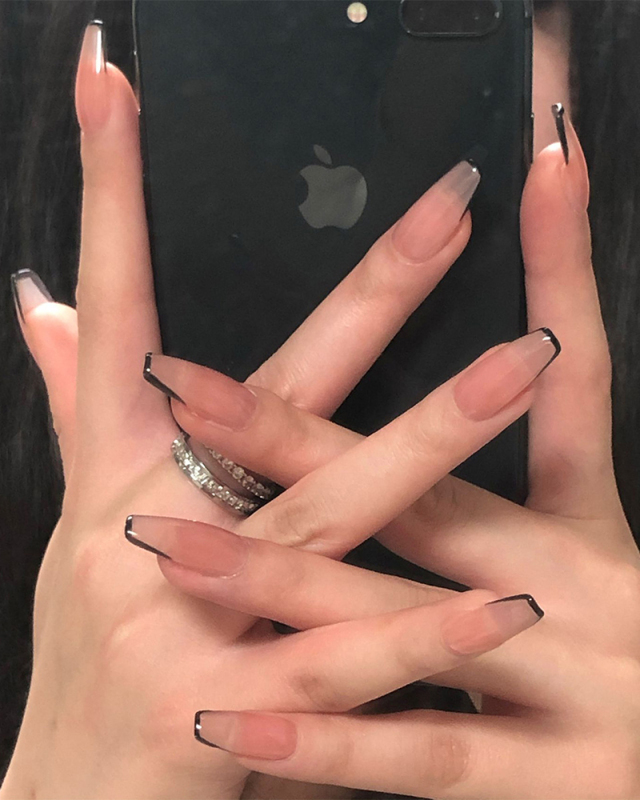 24pcs Nude Color Black Edge French Style Short Ballet Artificial Nails Fake Nails Nail Patch