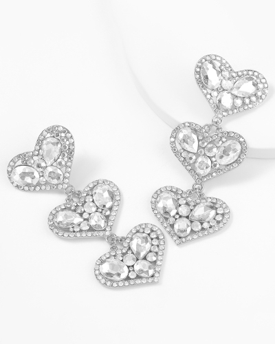 Super Flash Claw Chain Series Multilayer Love Heart-Shaped Alloy Diamond-Studded Rhinestone Glass Diamond Earrings