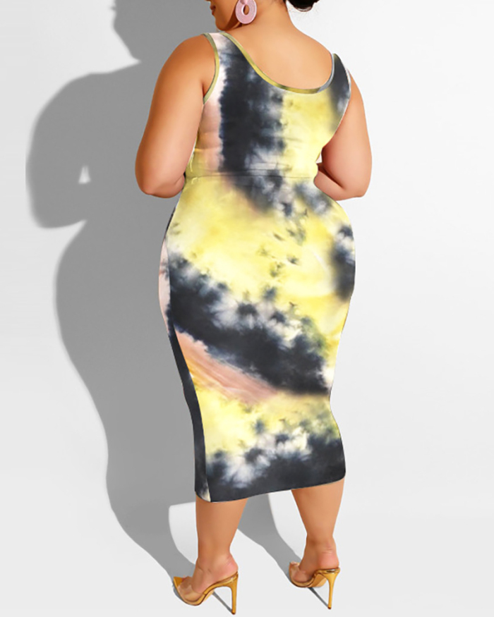 New Summer Multicolor Sleeveless Women Tie Dye Plus Size Two Piece Sets Skirt Sets XL-5XL