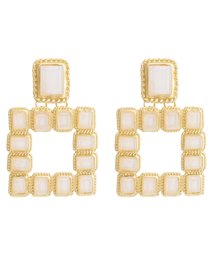 Square Inlaid Acrylic Earrings Geometric Multilayer Stud Exaggerated Bohemia Earrings
