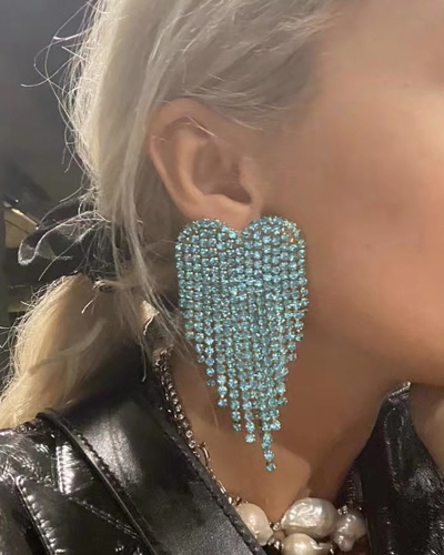 Super Shining Alloy Rhinestones and Diamonds Long Tassel Female Dinner Claw Chain Earrings
