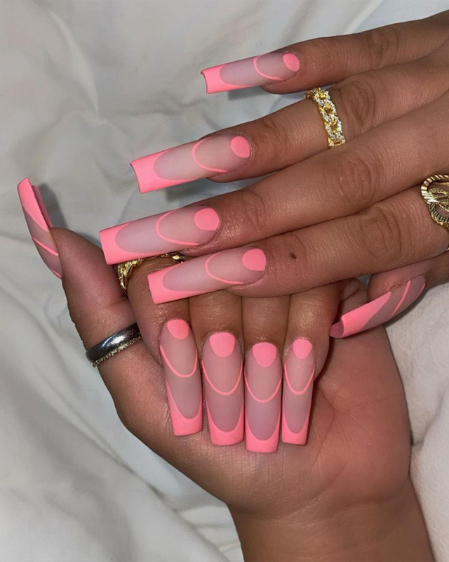 24pcs Long Ballet Frosted Pink French Style Artificial Nails Fake Nails Removable Nail Patches