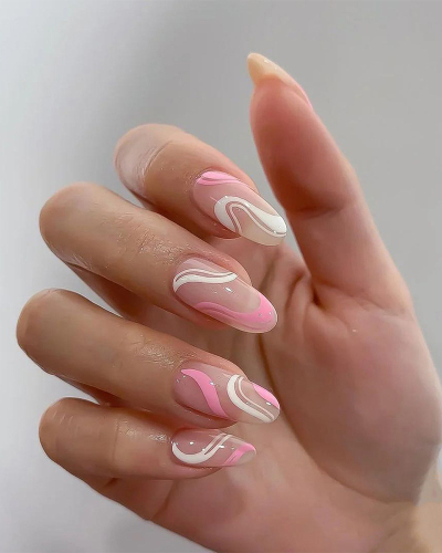 24pcs Pop Art Style White Pink Artificial Nails Fake Nails Removable Nail Patches