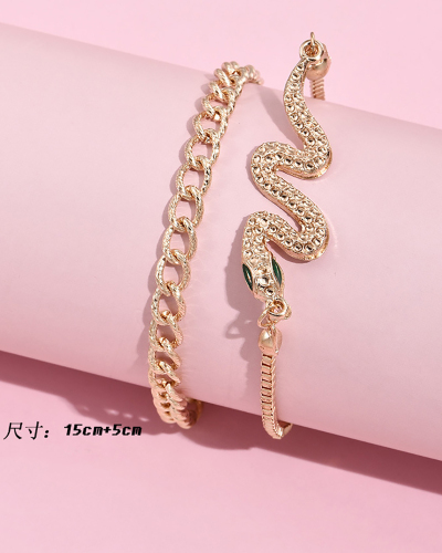 Retro Style Snake-Shaped Chain Bracelet 2 Sets
