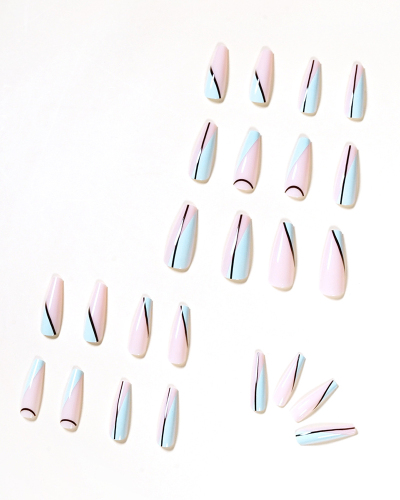 24pcs Simple Lines French Style Artificial Nails Fake Nails Removable Nail Patches