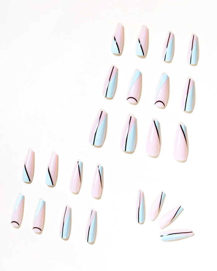 24pcs Simple Lines French Style Artificial Nails Fake Nails Removable Nail Patches
