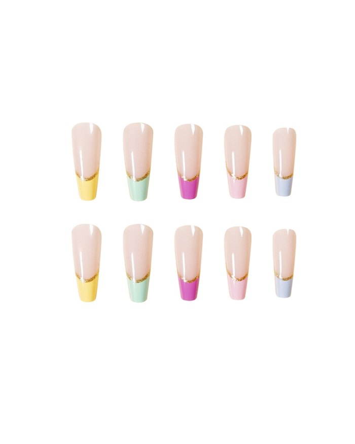 24pcs Rainbow French Style Wearing Nails Fake Nails Artificial Nails Removable Nail Patches