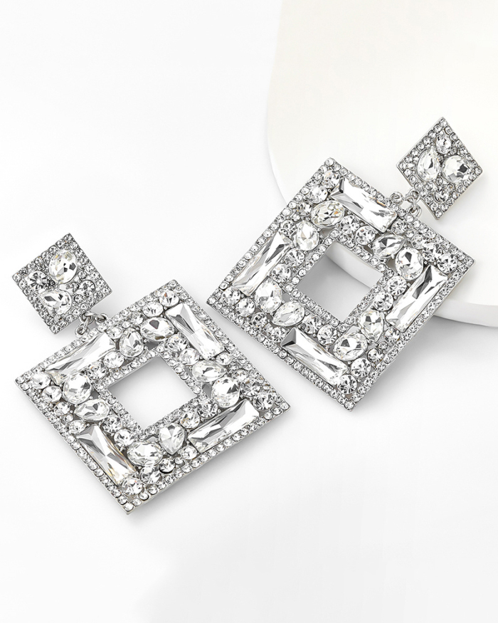 Super Flash Claw Chain Series Multilayer Square Alloy Diamond Rhinestone Glass Diamond Full Diamond Exaggerated Earrings