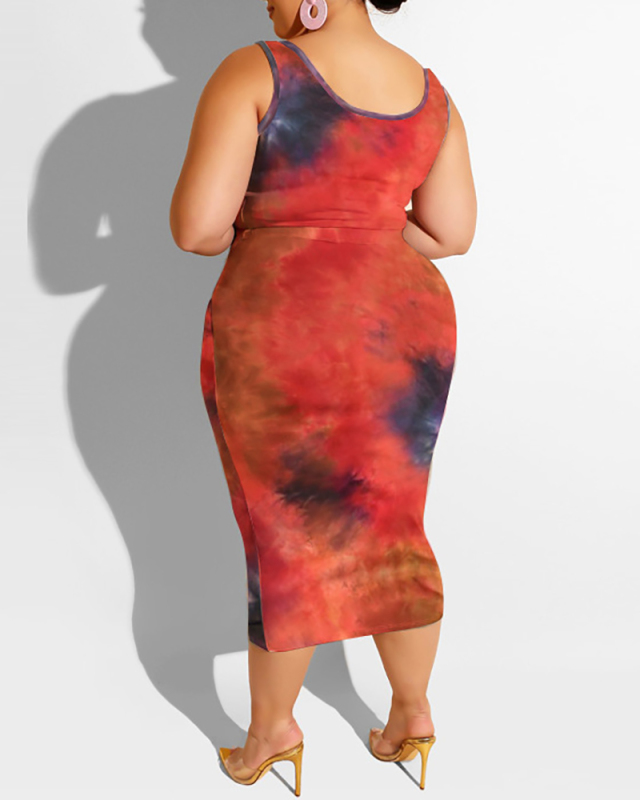 New Summer Multicolor Sleeveless Women Tie Dye Plus Size Two Piece Sets Skirt Sets XL-5XL
