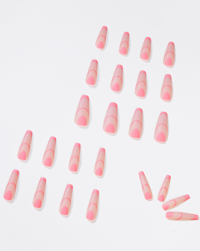 24pcs Long Ballet Frosted Pink French Style Artificial Nails Fake Nails Removable Nail Patches