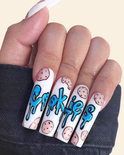 24pcs Graffiti Style Cookies Artificial Nails Fake Nails Removable Nail Patches