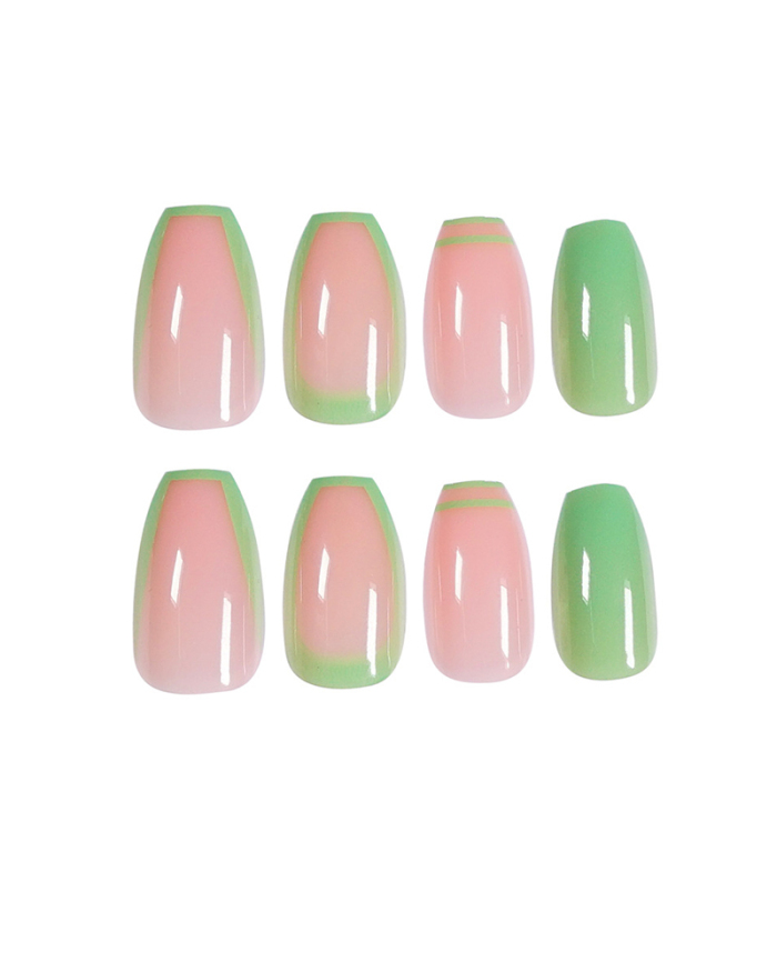 24pcs Green French Style Artificial Nails Fake Nails Removable Nail Patches