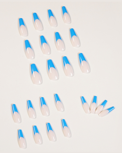 24pcs Long Ballet Blue French Style Artificial Nails Fake Nails Removable Nail Patches