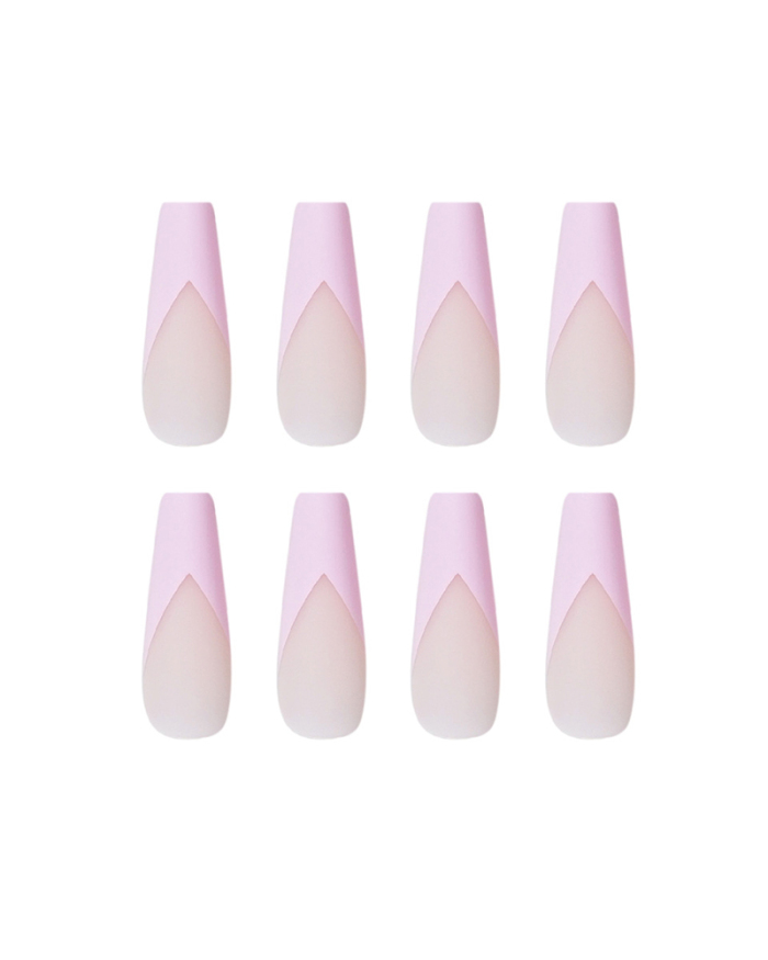 24pcs Pink French Style Frosted Long Ballet Artificial Nails Fake Nails Removable Nail Patches