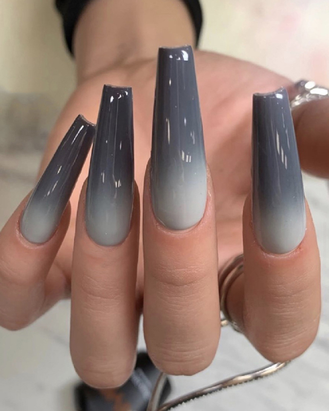 24pcs Gradient Gray Long Ballet Artificial Nails Fake Nails Removable Nail Patches