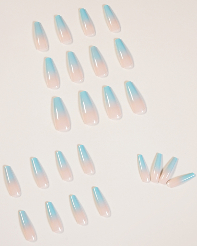 24pcs Long Ballet Gradient Blue Artificial Nails Fake Nails Removable Nail Patches