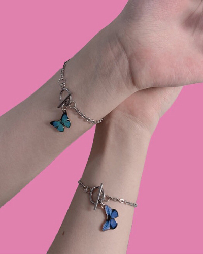 Trendy Blue Butterfly with Buckle Couple Girlfriends Bracelet
