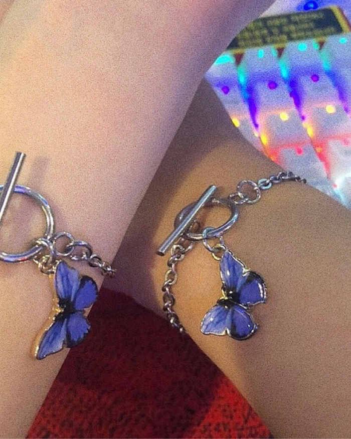Trendy Blue Butterfly with Buckle Couple Girlfriends Bracelet